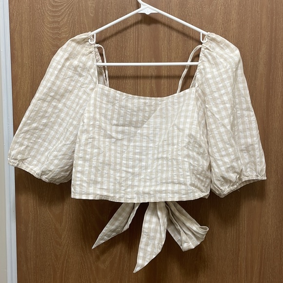 Tan and White Plaid Cotton Set - Picture 3 of 6